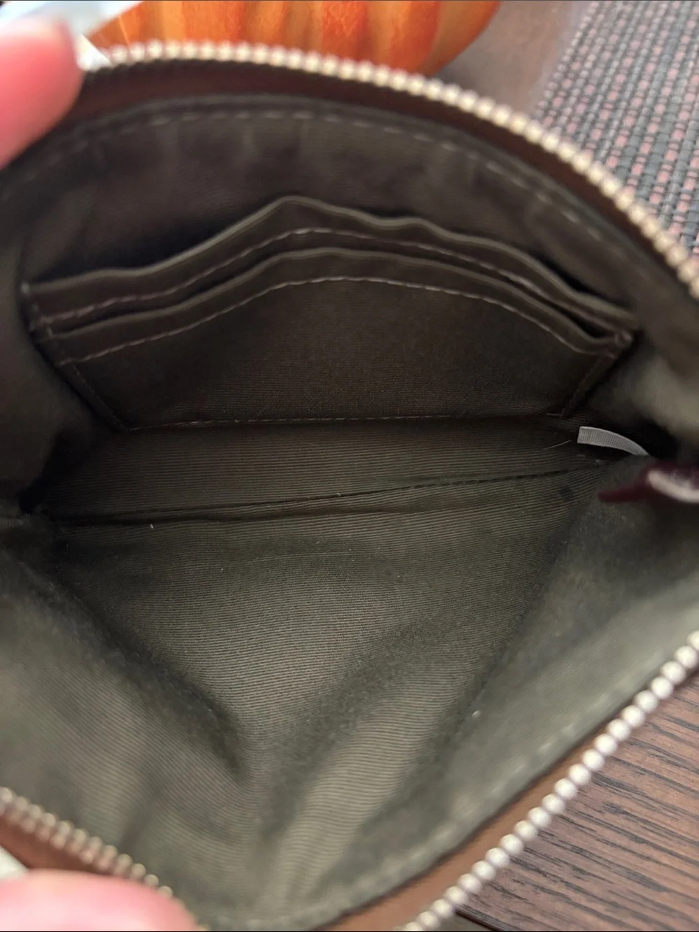 Coach Brown Signature Canvas Wristlet with Olive Leather Trim